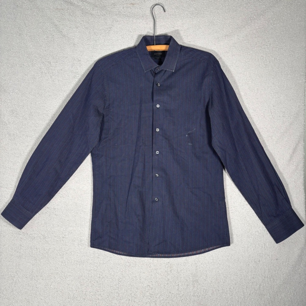 Duchamp London Men's Size 16 Neck Navy Dotted Slim Fit Dress Shirt‎ Italy Preppy